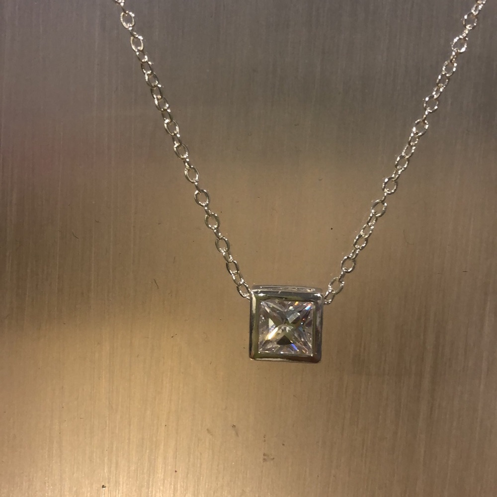 Square Cut Cubic Zirconia Necklace-NWT-Boutique - Picture 7 of 11